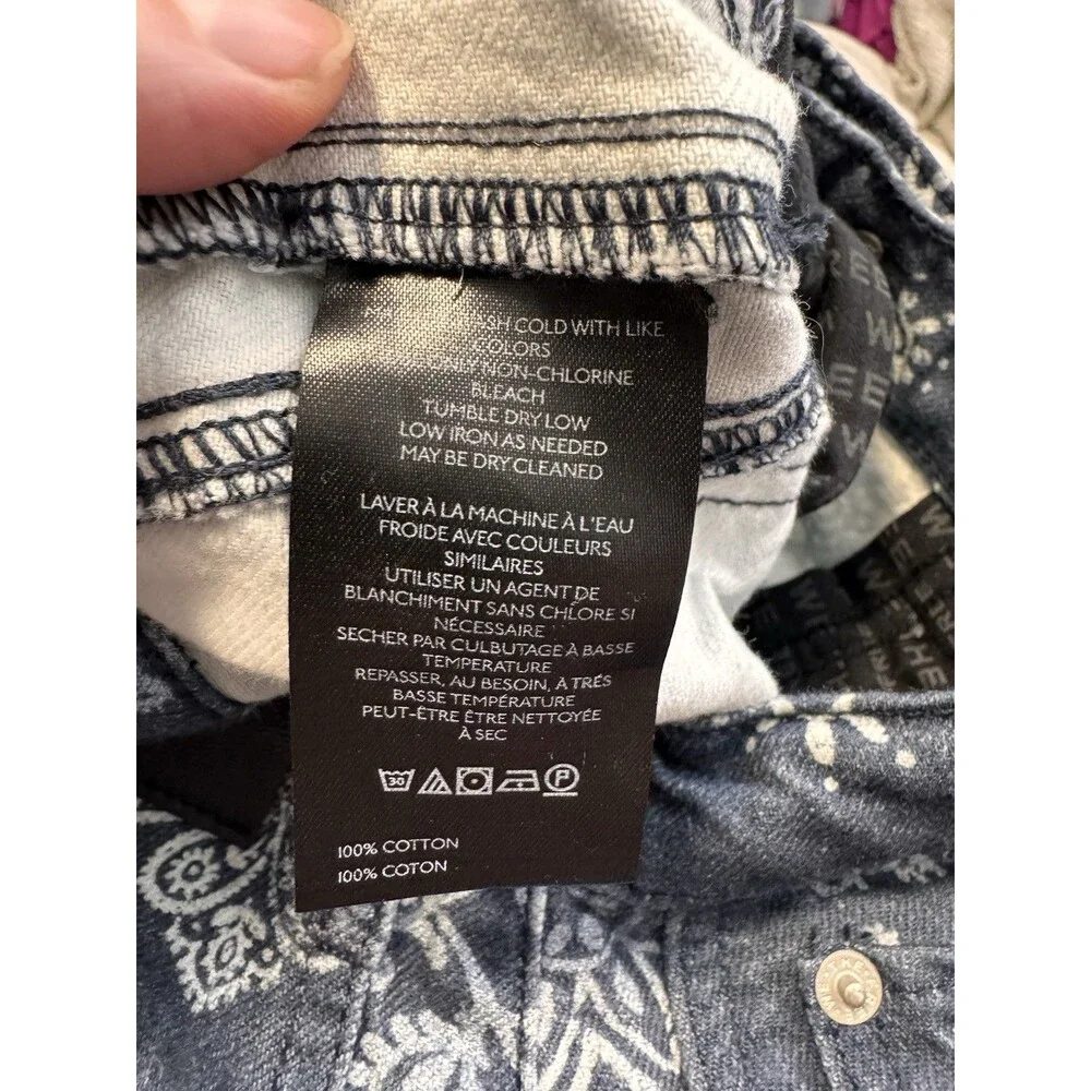 Free People Jeans Womens 28 Blue Paisley Bandana Good Luck Mid Rise Barrel Jeans